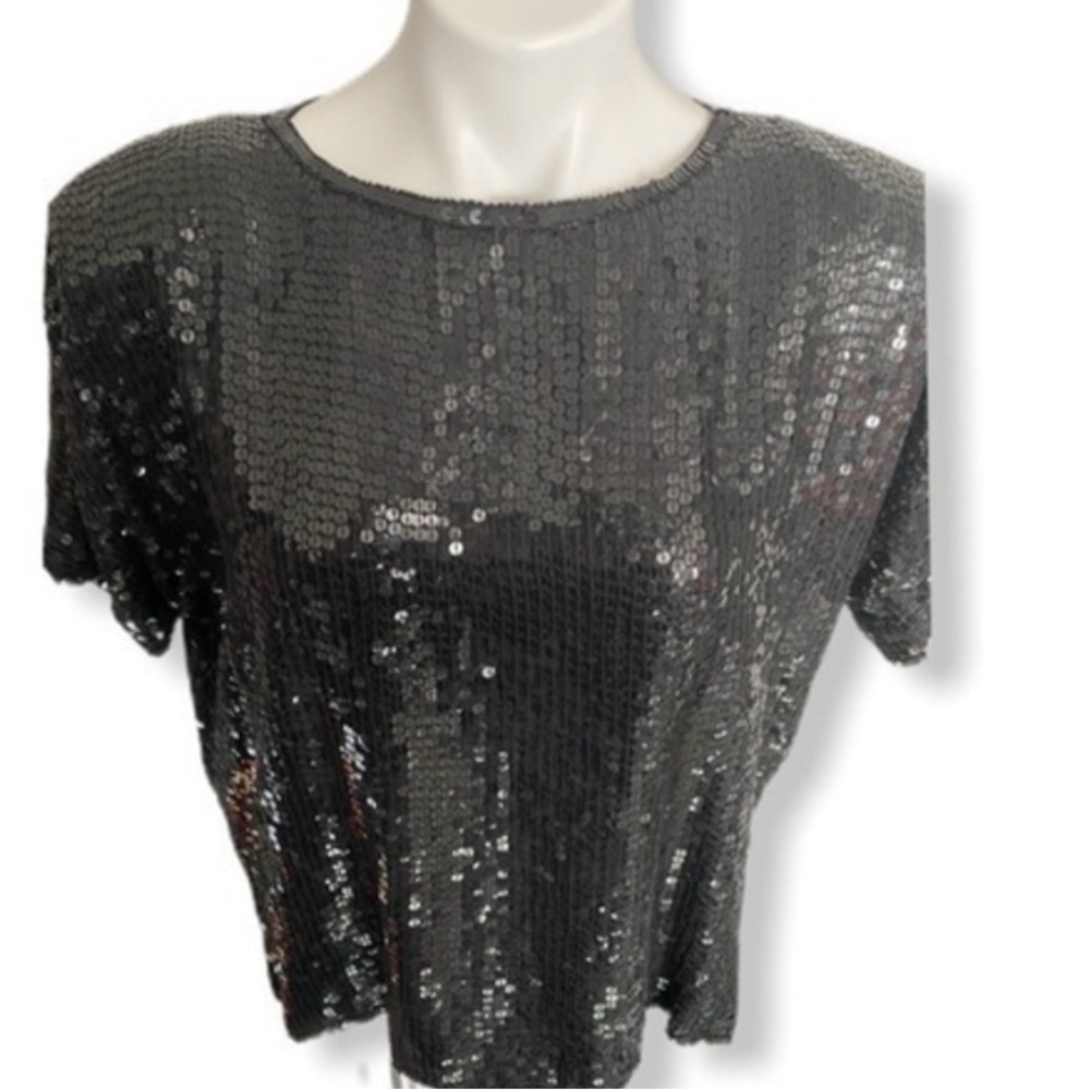 Vintage Nina Couture Silk Black Sequin Blouse - Picture 3 of 6